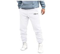 Pantalones para hombre otoño e invierno High Street Fashion ocio suelto deporte al aire libre correr suéter pantalones de chándal forrada hombre, Blanco, XL