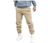 Pantalones para hombre otoño e invierno High Street Fashion ocio suelto deporte al aire libre correr suéter pantalones de chándal forrada hombre, beige, L