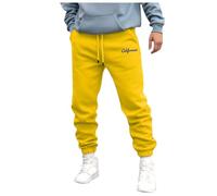 Pantalones para hombre otoño e invierno High Street Fashion ocio suelto deporte al aire libre correr suéter pantalones de chándal forrada hombre, amarillo, L