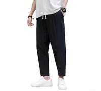 Pantalones para hombre, pantalones holgados hasta la pantorrilla para hombre, tela de mezcla de algodón transpirable, diseño de cordón recto, estilo casual de calle, uso en las cuatro estaciones