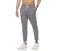 Pantalones para hombres a cuardos con cintura elástica Casual Azul L
