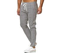 Pantalones para hombres a cuardos con cintura elástica Casual Gris XL