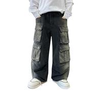Pantalones para mujer y niños, pantalones cargo de mezclilla, cintura de tirar, ajuste fácil, parte delantera limpia, diseño minimalista, parte inferior fácil de niños para entrenadores, camisetas