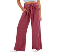 - Pantalones para niña de pierna ancha, cintura alta, pantalones casuales fluidos, ropa suelta para playa, viajes y vacaciones, conjunto de ropa de bebé, Rosa intenso., 8-9 años