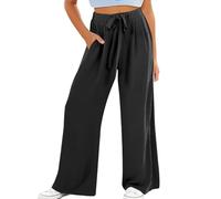- Pantalones para niña de pierna ancha, cintura alta, pantalones casuales fluidos, ropa suelta para playa, viajes y vacaciones, conjunto de ropa de bebé, Negro , 12-13 años