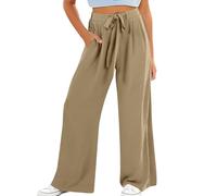 - Pantalones para niña de pierna ancha, cintura alta, pantalones casuales fluidos, ropa suelta para playa, viajes y vacaciones, conjunto de ropa de bebé, caqui, 8-9 años