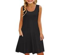 Pantalones para niñas con cómodo vestido casual de color sólido estampado ropa infantil con chaleco de bolsillo vestido de dos piezas niñas, Negro , 10-11 años