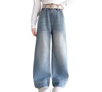 Pantalones para Niños Niñas Moda Lindo Personalidad Pantalones Cintura Elástica Pierna Ancha Jeans Casual Demin Pantalones Con Bolsillos, azul, 13-14 años