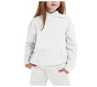 Pantalones para niños pequeños Niñas Manga Larga Sólido Cálido Sudadera Sudadera Tops Pantalones Niños Trajes Chándal Conjunto Hermanos Niñas, Blanco, 12-13 años