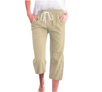 Pantalones Piratas Mujer-Capris De Pierna Ancha Sueltos con Bolsillo con Cordones De Color SóLido De Primavera Y Verano para Mujer