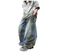 Pantalones Rasgados geniales para niñas, Pantalones Vaqueros de Pierna Ancha con Personalidad a la Moda, Pantalones Vaqueros Informales con Bolsillos (Navy, 12-13 Years)