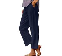 Pantalones rectos de algodón y lino para mujer, cintura elástica, pantalones largos casuales para primavera, otoño, diseño versátil, transpirable, cómodo, fácil de combinar con blusas o suéteres, 01