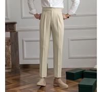 Pantalones rectos de cintura alta para hombre, estilo italiano, estilo Nápoles, para uso diario, negocios, uso casual y vacaciones (L caqui)