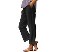 Pantalones Rectos elásticos con cordón Largo de Lino para Mujer Pantalones Casuales de algodón con Cintura Pantalón A Cuadros Mujer Wide Leg Pants Women Trousers (Black, XXL)