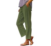 Pantalones Rectos elásticos con cordón Largo de Lino para Mujer Pantalones Casuales de algodón con Cintura Pantalón A Cuadros Mujer Wide Leg Pants Women Trousers (Green, XXL)