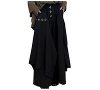Pantalones Retro Oscuro Ancho Leg Moda Hombre Bragas Octavo Pantalones Falda Traje Japonés Irregular Botones Estilo Sofisticado Y Delantero Guardia, Le Noir, 3XL