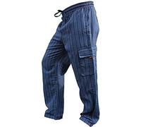 Pantalones Shopoholic Fashion, hippies, de pierna ancha, unisex, bolsillos laterales, diseño de rayas Azul Azul Mix XXXL