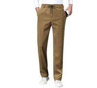 Pantalones térmicos cálidos para hombre, de pana y forro polar, pierna recta, cordón con bolsillos, pantalones deportivos casuales de invierno, caqui, 5XL