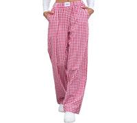 Pantalones tipo bóxer de algodón puro a rayas para mujer, pierna ancha, pijama, casual, lindos, cómodos, a cuadros, con bolsillos sueltos, rosso, M