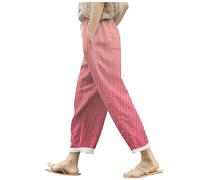 Pantalones Trabajo, Pantalones De Lino De Verano para Mujer Holgados con Bolsillos Cintura EláStica Pernera Ancha Estilo Retro Literario Color Liso Casuales Estilo Noveno