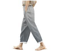 Pantalones Trabajo, Pantalones De Lino De Verano para Mujer Holgados con Bolsillos Cintura EláStica Pernera Ancha Estilo Retro Literario Color Liso Casuales Estilo Noveno