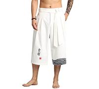Pantalones tradicionales japoneses kimono para hombre, ropa asiática, pantalones de baño, estilo japonés, informal, holgado, yukata de lino, pantalones cortos, blanco, 2XL Weight 75-85KG