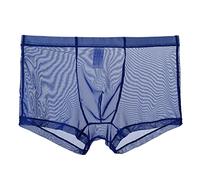 Pantalones transparentes de seda de hielo para hombre, cintura fina, malla de verano, sexy, transpirable, pantalones de moda, ropa interior abierta para hombre, azul, XXL