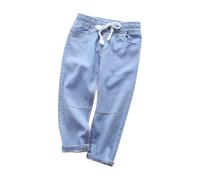 Pantalones Vaquero para Niños Casual Pantalones de Mezclilla de Cintura Elástica con Cordón Cómodo Pantalón Largos de Algodón Color Sólido Pantalon Antimosquitos Sueltos Jeans Rectos Ropa Niño