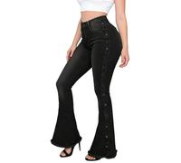 Pantalones Vaqueros Acampanados de Cintura Alta para Mujer con Tachuelas, Estilo Vaquero elástico y Ajustado, Lavados, Color Negro, Talla 5X-Large