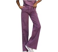 Pantalones vaqueros acampanados para mujer, pantalones casuales de cintura media, estilo Y2K, diseño retro, ajuste recto, ropa de calle, cómoda, vintage, para fin de semana, Morado (, XXL