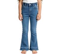 Pantalones vaqueros acampanados para niñas, con lazo, dobladillo sin procesar, cintura alta, cintura alta, parte inferior acampanada, vintage, lavado Y2K, ropa de calle, pantalones deportivos de moda