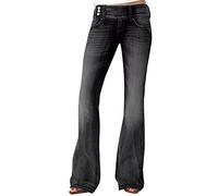 Pantalones vaqueros ajustados acampanados para mujer, elásticos, cintura baja, corte bootcut, estilo vintage, acampanado, con bolsillos, color azul, Negro , XL