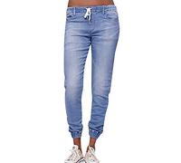 Pantalones vaqueros ajustados para mujer, pantalones de mezclilla bajos, ajustados, con cordón, cintura elástica, pantalones vaqueros rectos, elásticos, pantalones de tela holgados, lisos, informales