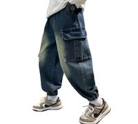 MEILONGER Pantalones Vaqueros Baggy para niños, con Cintura elástica, Moda Stretch, Pantalones de Mezclilla Tallas 8, 10-12, 14-16(24010 Azul-10-12)