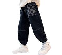 MEILONGER Pantalones Vaqueros Baggy para niños, con Cintura elástica, Moda Stretch, Pantalones de Mezclilla Tallas 8, 10-12, 14-16(Negro -8)