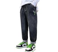MEILONGER Pantalones Vaqueros Baggy para niños, con Cintura elástica, Moda Stretch, Pantalones de Mezclilla Tallas 8, 10-12, 14-16(Gris Oscuro-8)