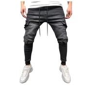 Pantalones vaqueros casuales deportivos para hombre con diseño corsé y bolsillo lavado a la moda Hip Hop Pantalones Denim cómodos, Le Noir, XL