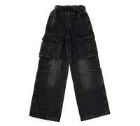 Pantalones vaqueros casuales genéricos para niñas de corte recto y piernas anchas, ideales para la escuela cómoda y moderna para otoño e invierno, Le Noir, 10-11 Años