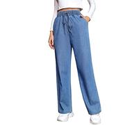 Pantalones Vaqueros clásicos de Mezclilla de Pierna Ancha elásticos de Cintura Alta con Bolsillos Talla Grande 2XL, Azul (Jeans Blue), XXL