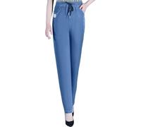 Pantalones vaqueros con goma elástica para mujer, pantalones de mezclilla con bolsillos, cintura elástica, cordón, pantalones rectos, holgados, adelgazantes, pantalones de ocio, pantalones de tela de