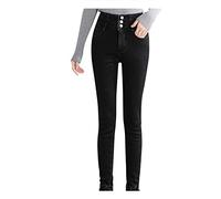 Pantalones vaqueros con pelo para mujer, de invierno, con forro polar, con forro polar, térmicos, para mujer, corte ajustado, con push up, cintura alta, Negro , W27