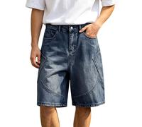 Pantalones vaqueros cortos para hombre, bermudas, pantalones cortos de verano, corte holgado, pierna ancha, pantalones vaqueros cortos, pantalones vaqueros monocolor, pantalones casuales, elásticos