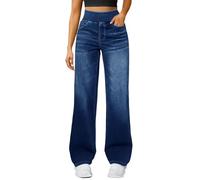 Pantalones vaqueros de cintura alta para mujer con pierna ancha - Vaqueros elásticos con cintura elástica para mujer, pantalones de pierna ancha, vaqueros de estilo Y2K, pantalones baggy, pantalones