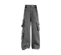 Pantalones vaqueros de cintura alta para niñas, pantalones de mezclilla negros de pierna recta, pantalones cargo sueltos casuales para niñas con múltiples bolsillos, a, 10-11 años