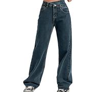 Pantalones vaqueros de cintura alta y estilo baggy para mujer de Gefomuofe, vintage, de pierna recta, estilo boyfriend, denim, cargo con bolsillos, Y2K, hip hop, lavados, gris, XL
