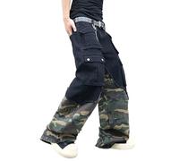 Pantalones Vaqueros de Hombre de Estilo gótico a la Moda Holgados Estilo Ropa de Skate Ropa de Trabajo Pantalones Vaqueros de Pierna Ancha con Bolsillos Patchwork y Bordado (Negro Camuflaje,M)