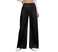 Pantalones vaqueros de pierna ancha para mujer, cintura elástica holgada, chaleco de lino, Negro , S