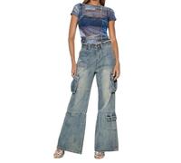 Pantalones vaqueros de pierna ancha para mujer, holgados, tiempo libre, años 80, ropa de calle, clásicos, pierna ancha, corte recto, holgado, vaquero, azul, XL