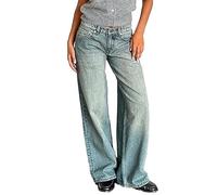 Pantalones Vaqueros de Pierna Ancha para Mujer, Pantalones Vaqueros Holgados de Corte Y2k, Rectos Holgados, Gris Cielo Medio