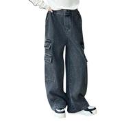 Pantalones vaqueros de pierna ancha para niña, rasgados, desgastados, verdes, Negro , 12-13 años